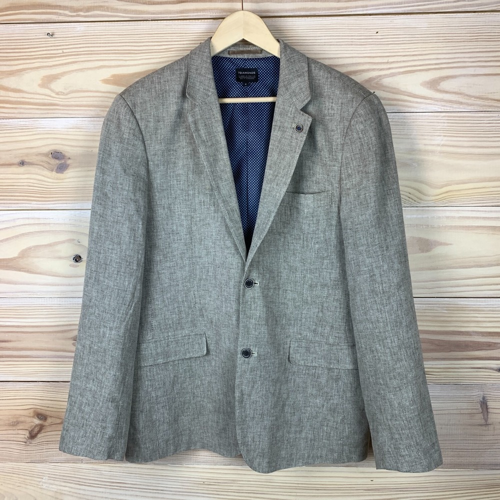 7 Diamonds Blazer Mens‎ M Linen Cotton Beige Herringbone Sport Coat Jacket